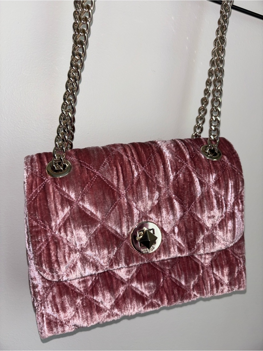 Kate Spade Pink Velvet Quilted Chain Shoulder Crossbody Bag - Picture 1 of 7
